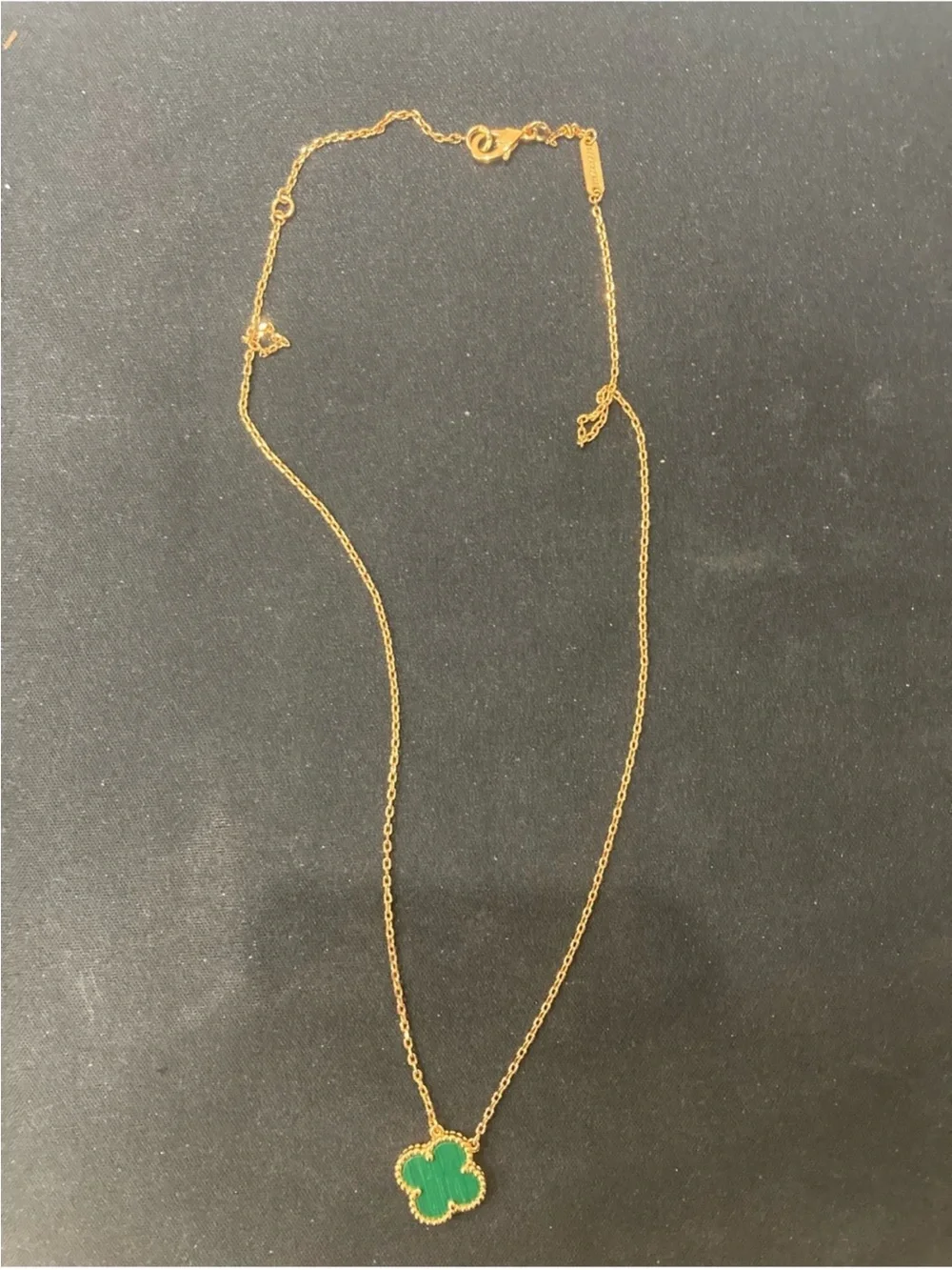 Van Cleef & Arpels Gold Necklace with Green Clover Motif
